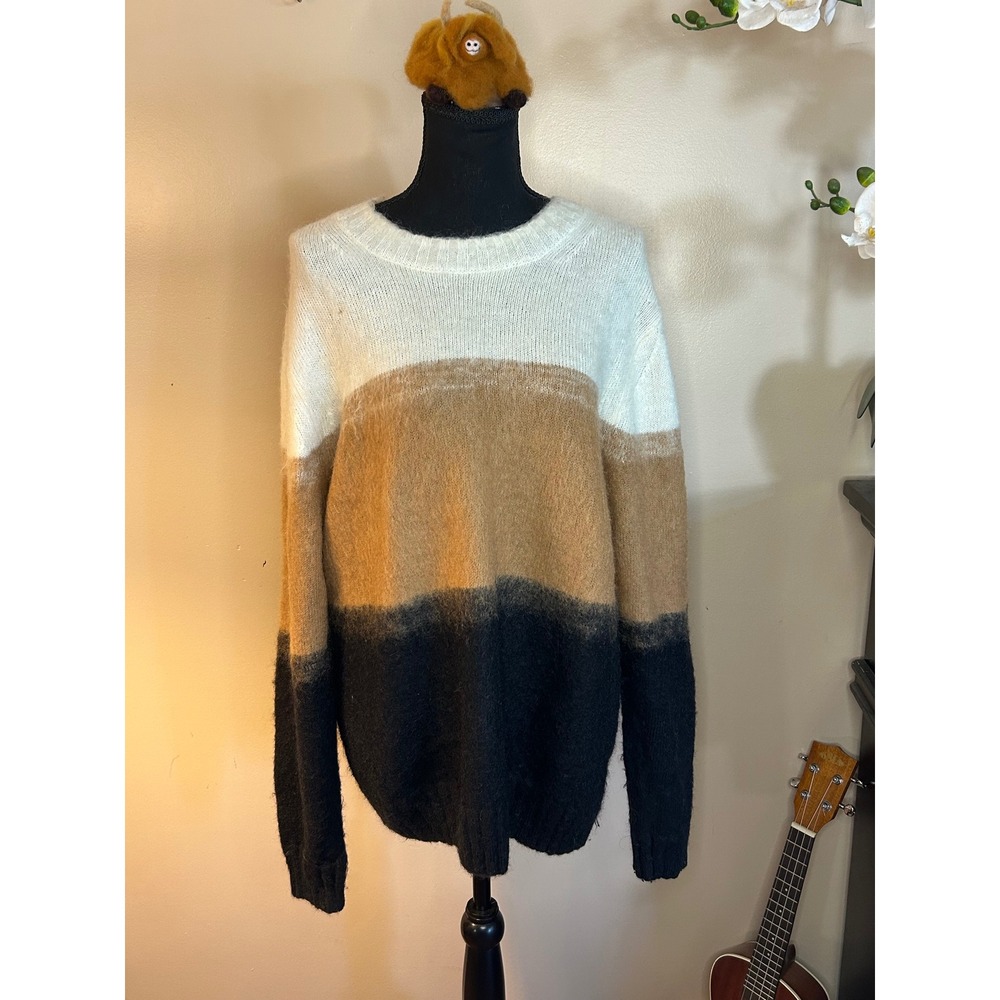COS Mohair Wool Blend Colorblock Sweater White Brown Black Regular Fit Large